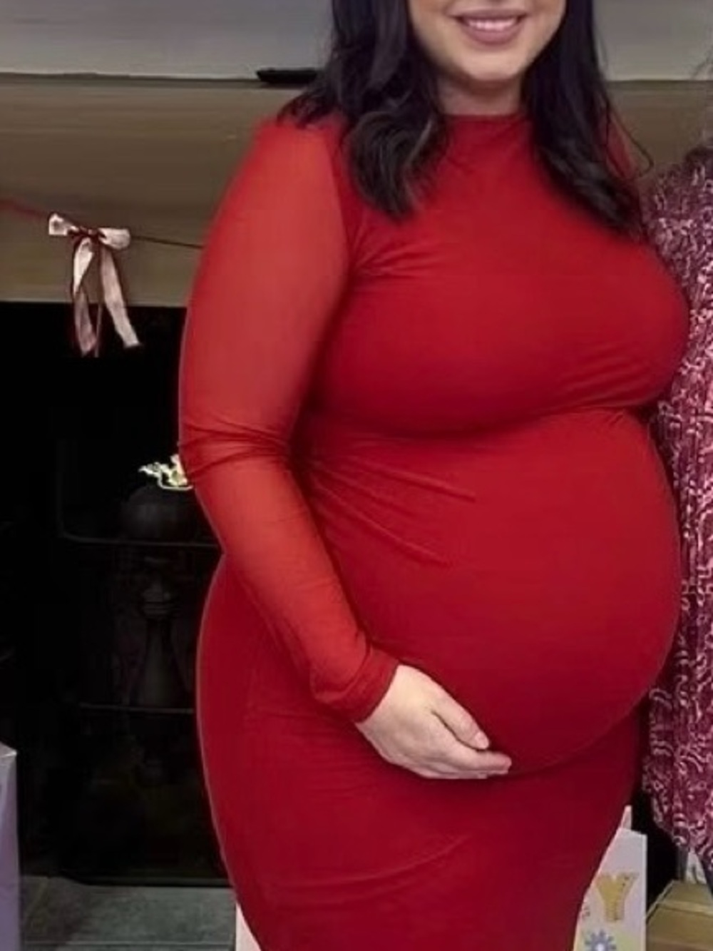 Red Long-Sleeve Maternity Sheath Dress